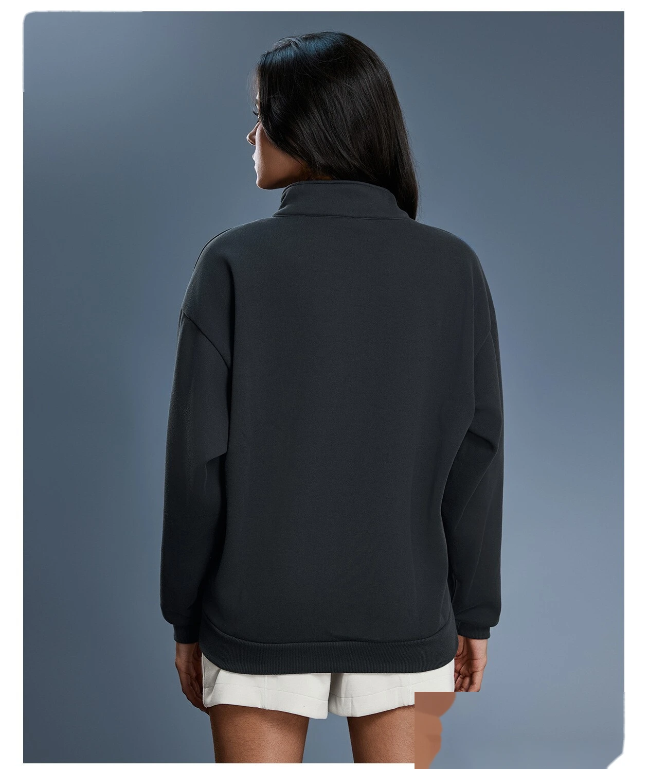 Custom Women's Winter Half-Zip Sweatshirt | Fleece-Lined Stand Collar, Loose Fit & Warm detail