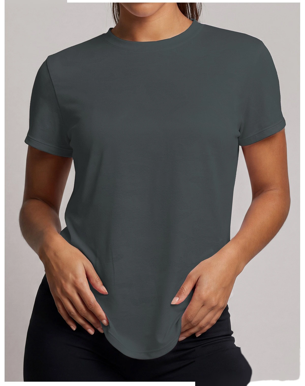 Summer short-sleeved women's new Jacquard running training suit fitness sports shirt T-shirt breathable blouse detail