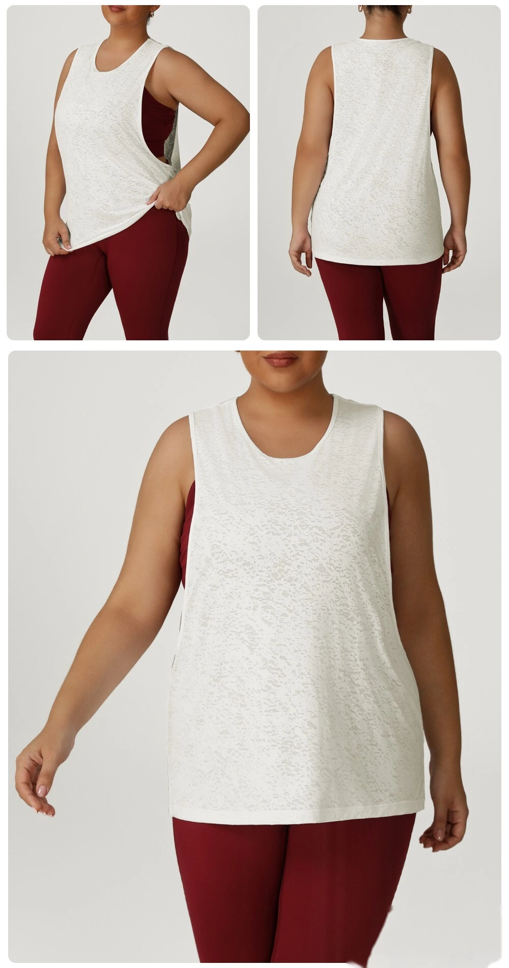 Plus size sleeveless leisure sports shirt round neck breathable yoga vest running training blouse detail