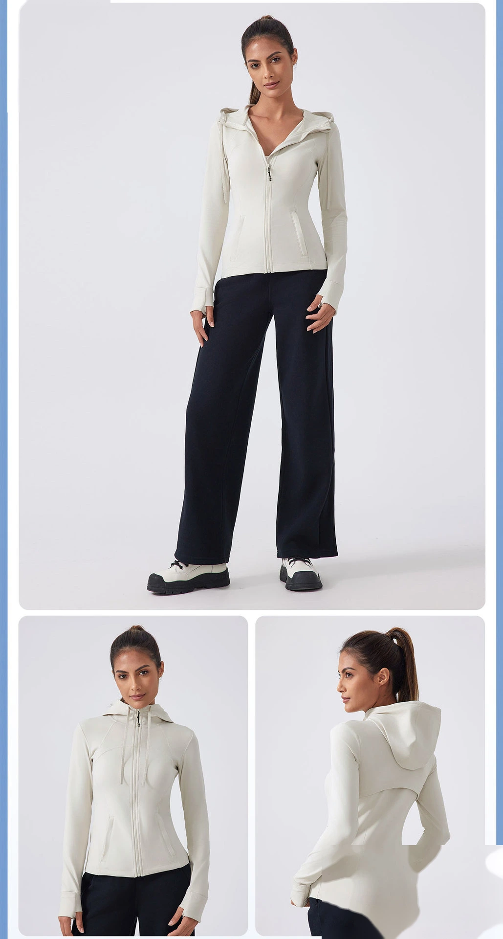Custom Slim Yoga Jacket Long Sleeve Hooded Jacket Zipper Fitness Jacket Sports Jacket detail