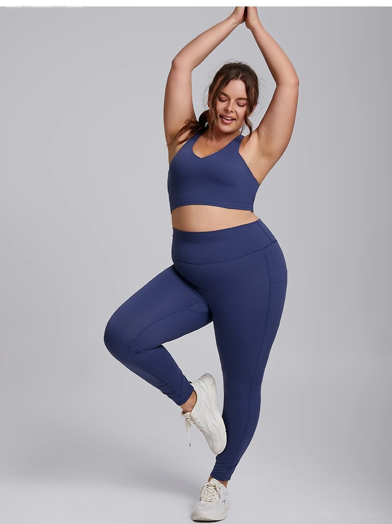 Customized plus-size fitness suit female high waist nude tight sports suit high elastic yoga suit two-piece suit detail