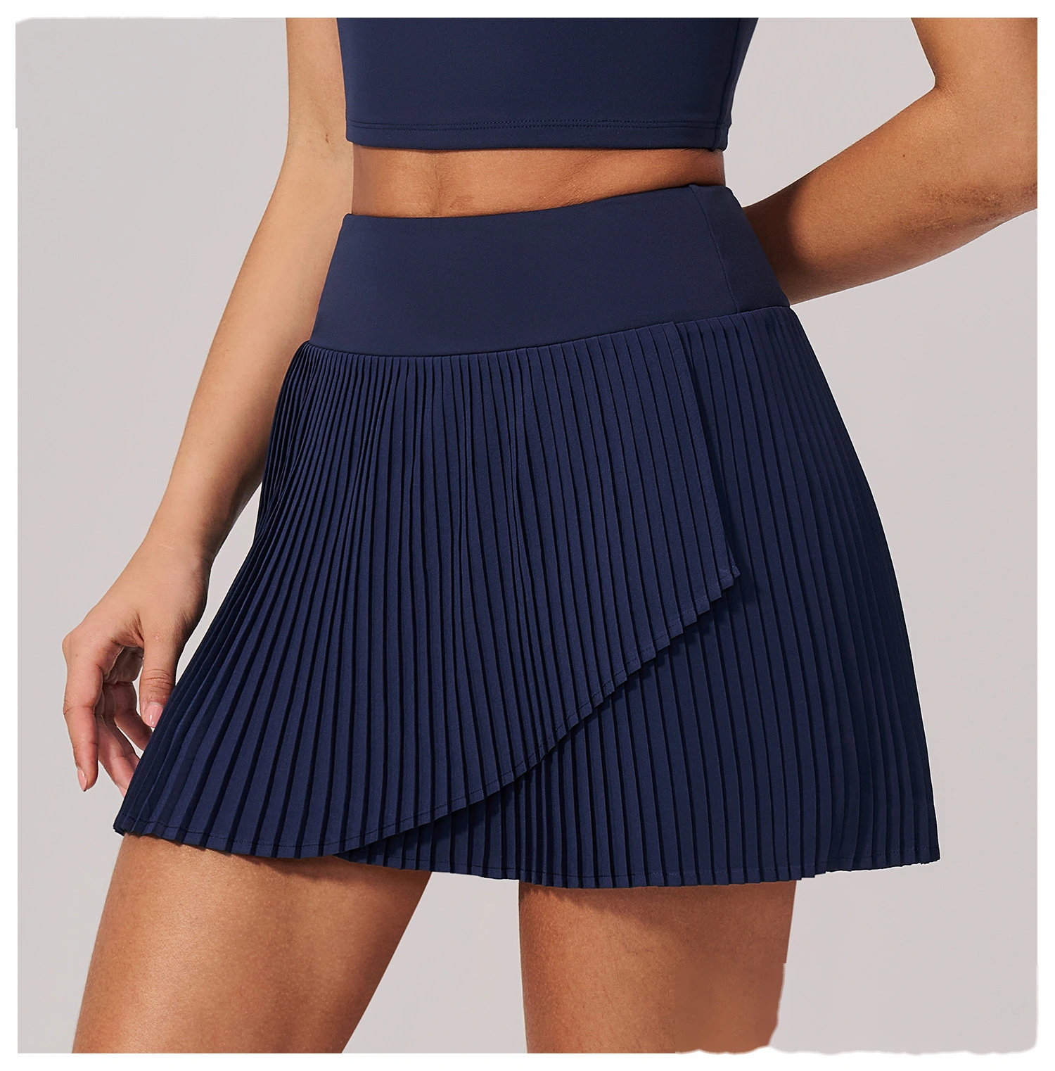 Women Summer Activewear Suit, Stretch Yoga Top + Anti-Exposure Pleated Tennis Skirt, Lightweight Fitness Outfit detail