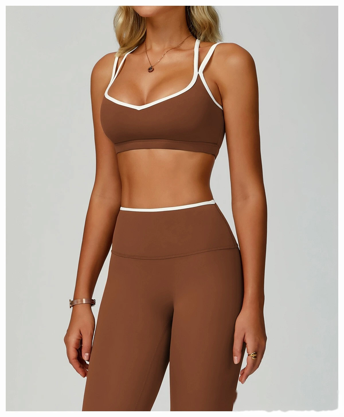 Custom contrast nude tight cross back sports vest running fitness yoga bra detail