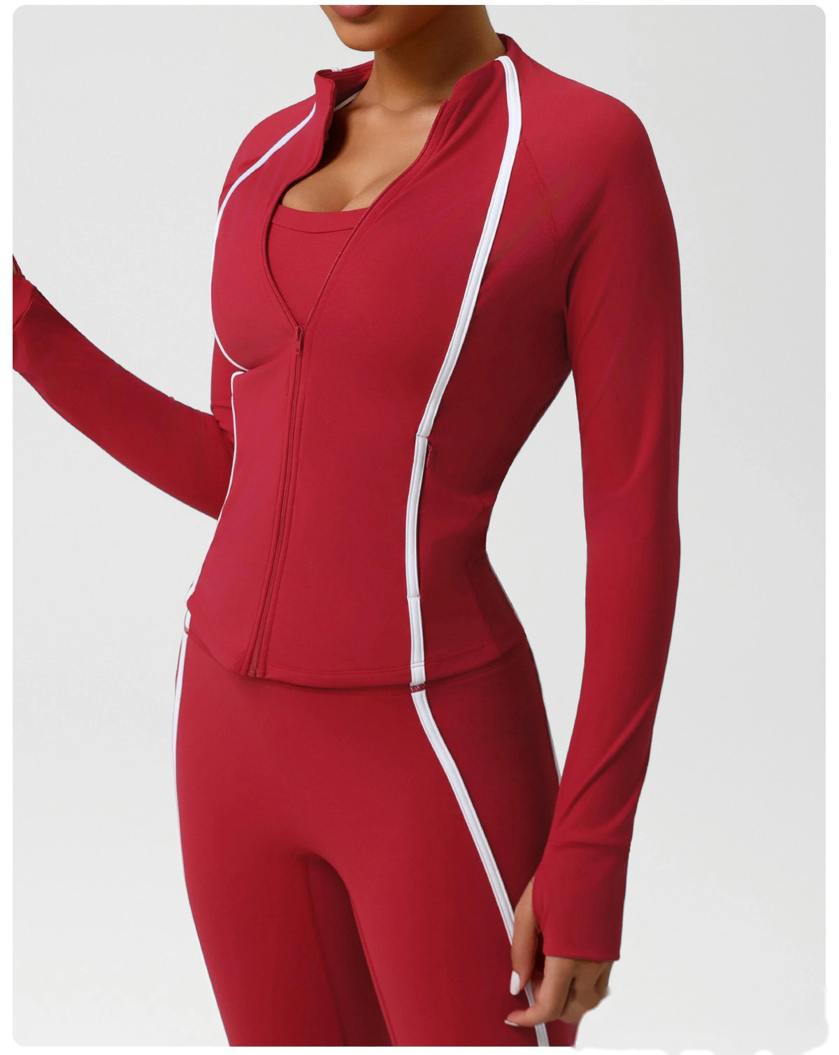 Custom autumn and winter sports yoga clothing jacket zipper cardigan jacket high elastic training fitness jacket detail