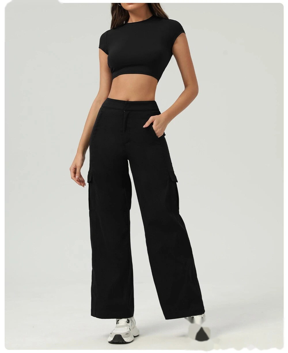 American loose sports pants pocket straight casual pants wearing wild sports dance overalls female detail
