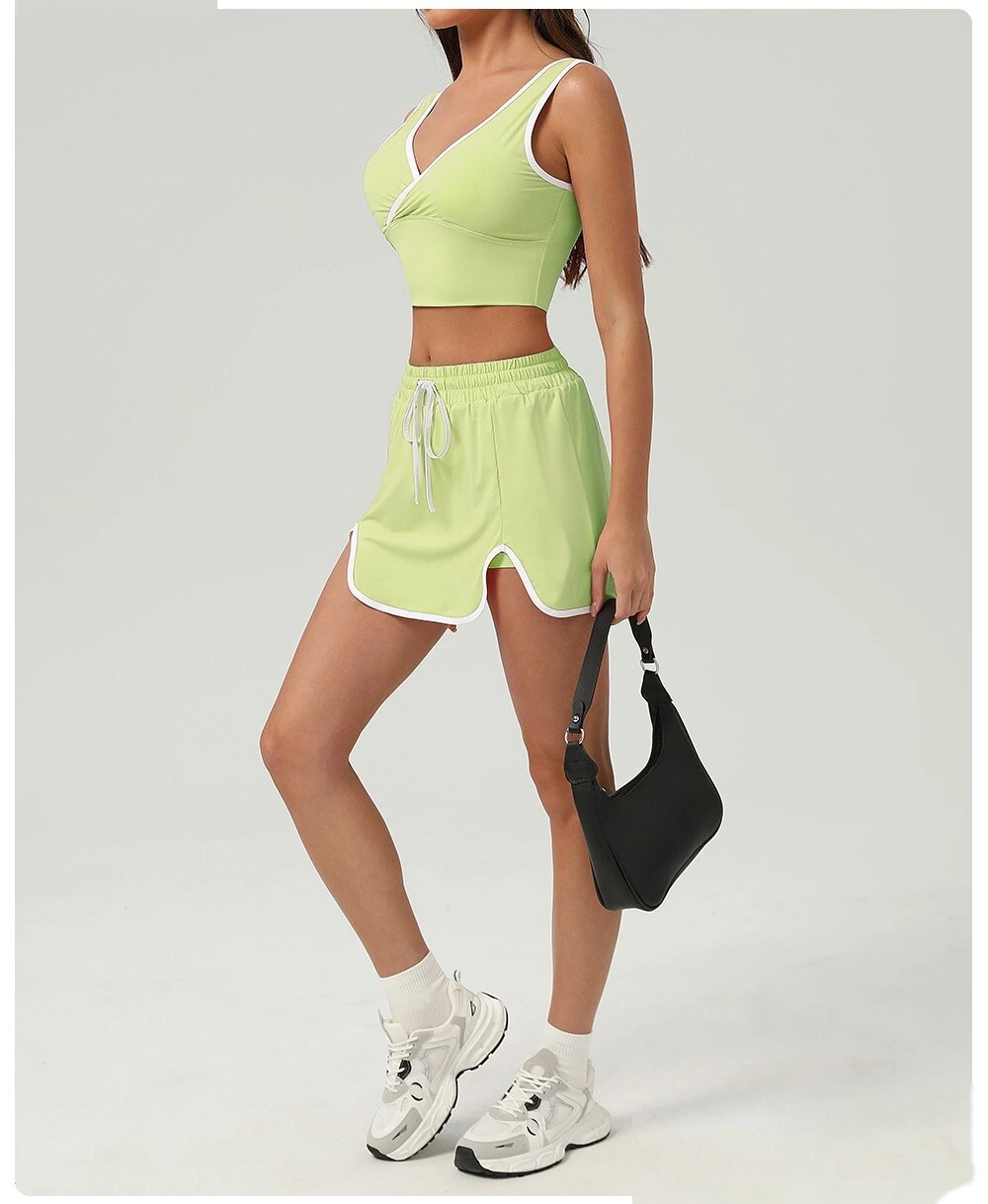 Cool sunscreen sports vest cross V-neck beauty back yoga clothing bra contrast fitness clothing vest detail