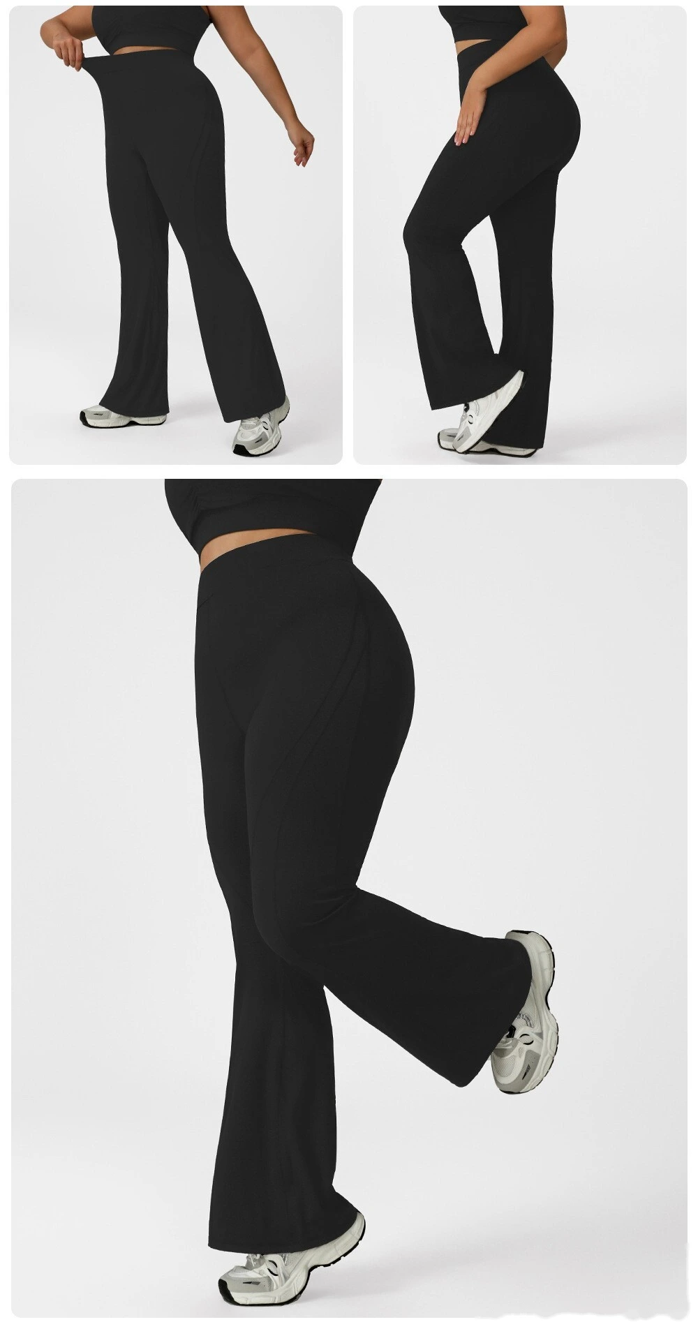 Customized plus-size yoga pants with high waist and hips, slim fit and meat cover, running and fitness bell bottoms. detail