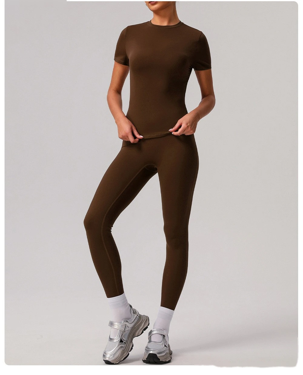 Custom tight nude yoga suit high elastic breathable fitness clothes outdoor body shaping running suit female detail