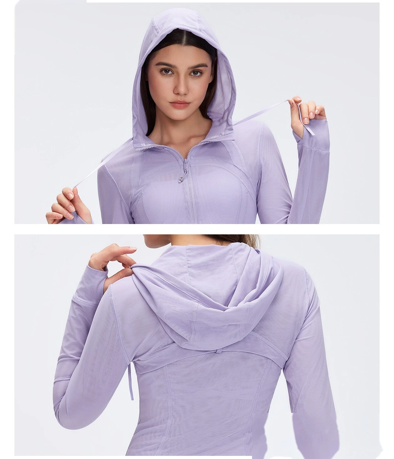 Custom Breathable Mesh Yoga Jacket - Women's Slimming Hooded Full-Zip Running Workout Fitness Jacket detail