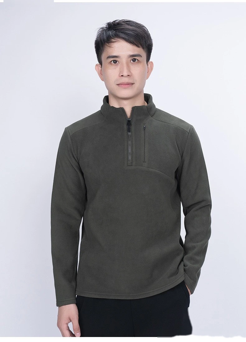 Customized semi-zipper long-sleeved T-shirt men's sweater Austrian fleece warm outdoor winter warm clothes detail