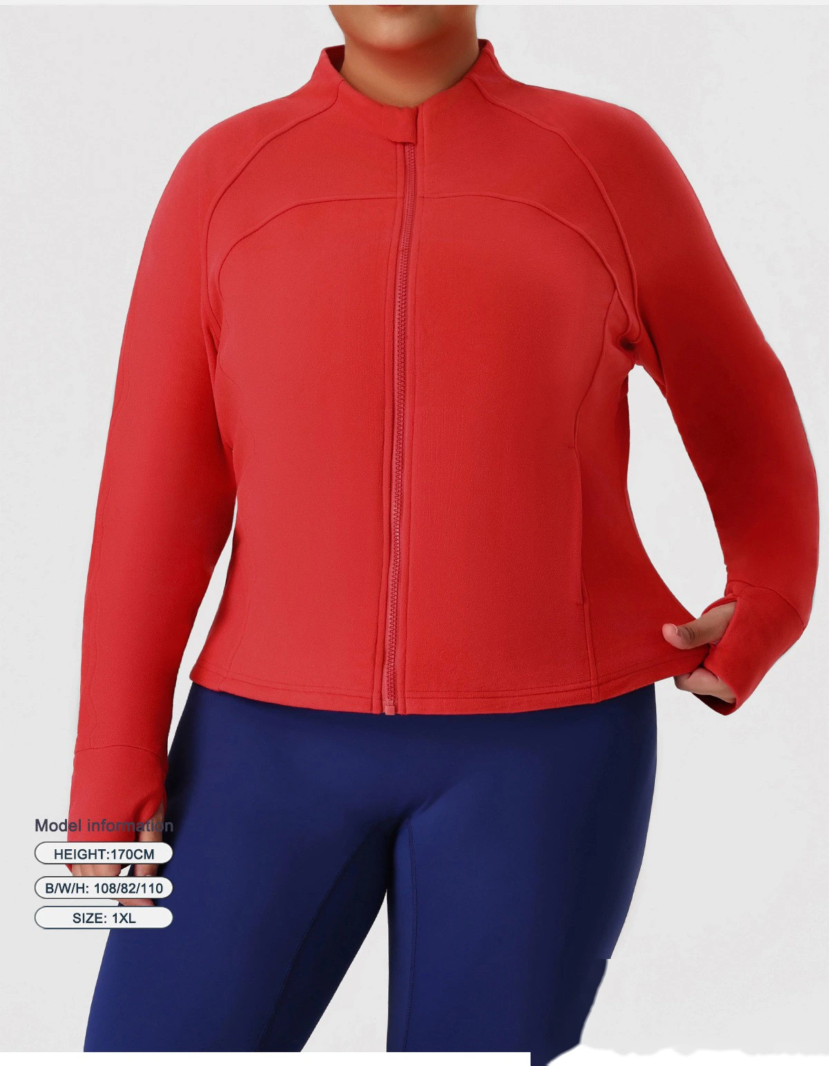 Custom Plus Size Slimming Fleece Sports Jacket for Women - Warm Figure-Hiding Stand Collar Plush Yoga Outerwear detail