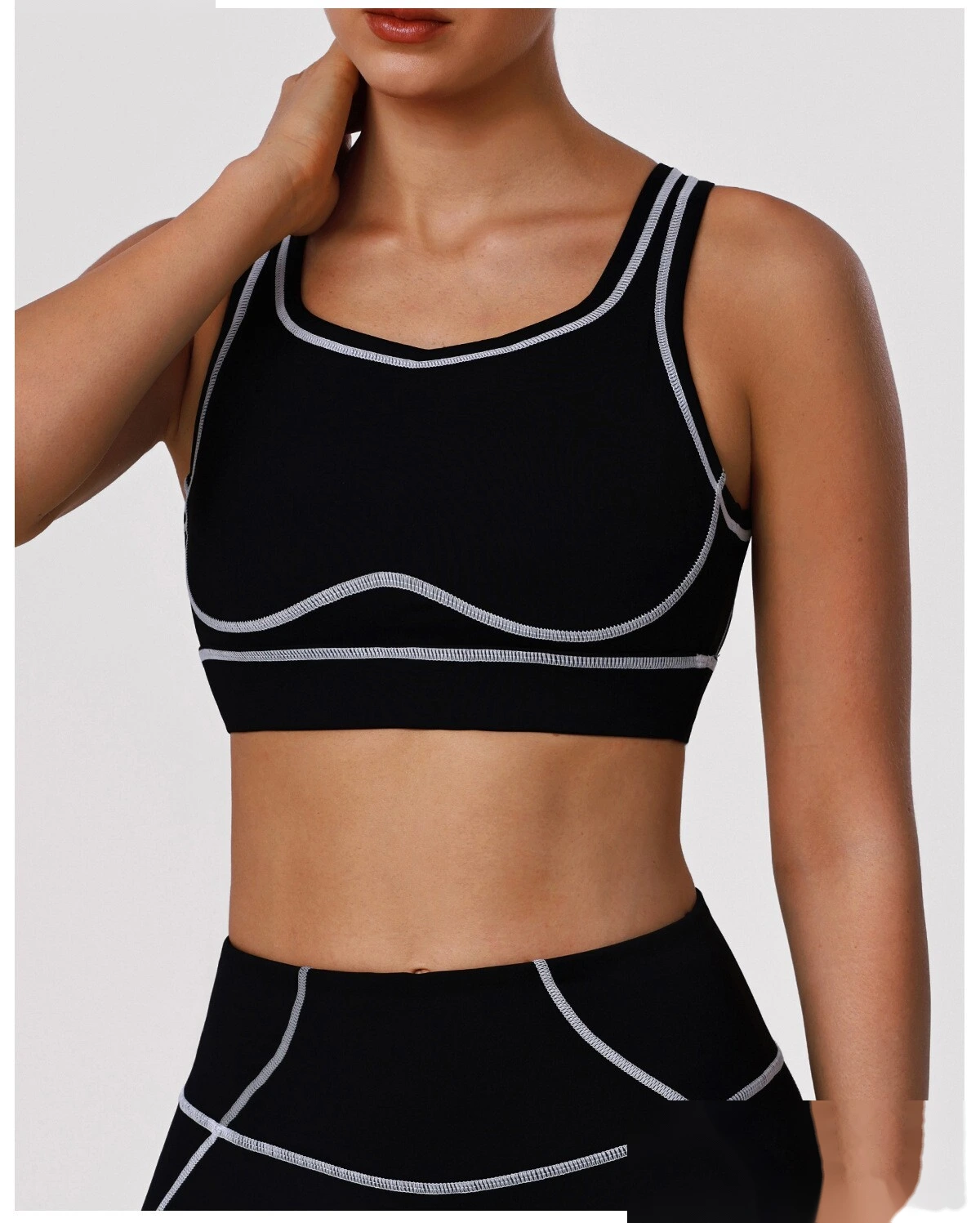 Custom Color Block Yoga Sports Bra - Shockproof Cutout Open Back Padded Workout Tank Top detail