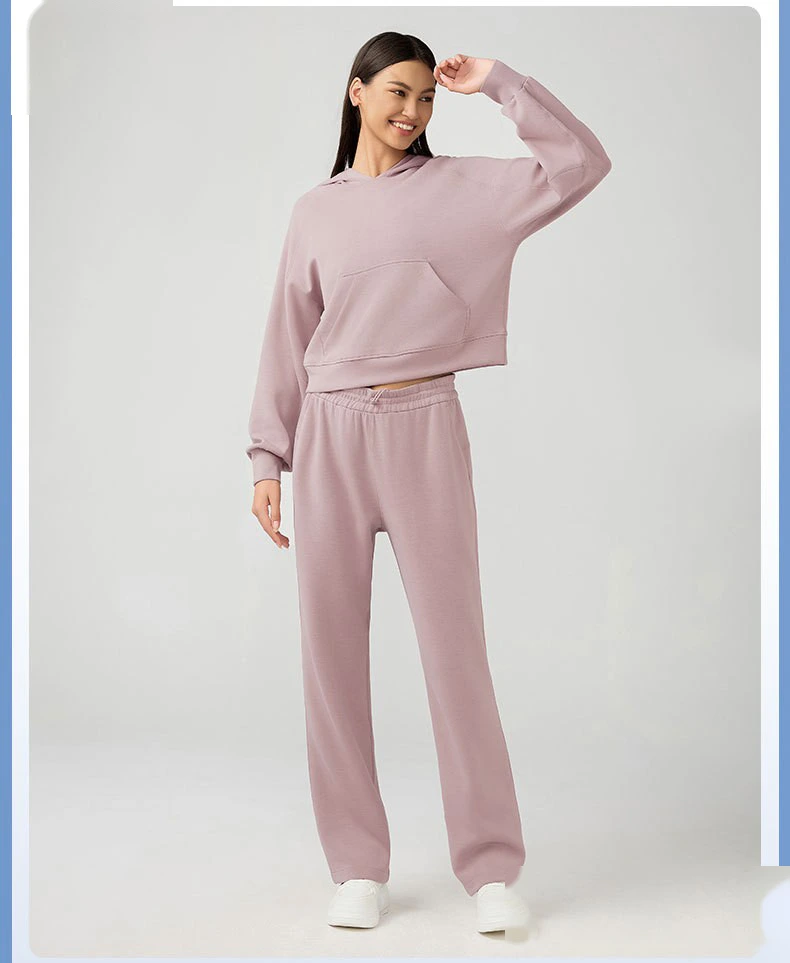 Customized ladies' casual Joker hooded sweater loose and slim fitness yoga clothes top detail
