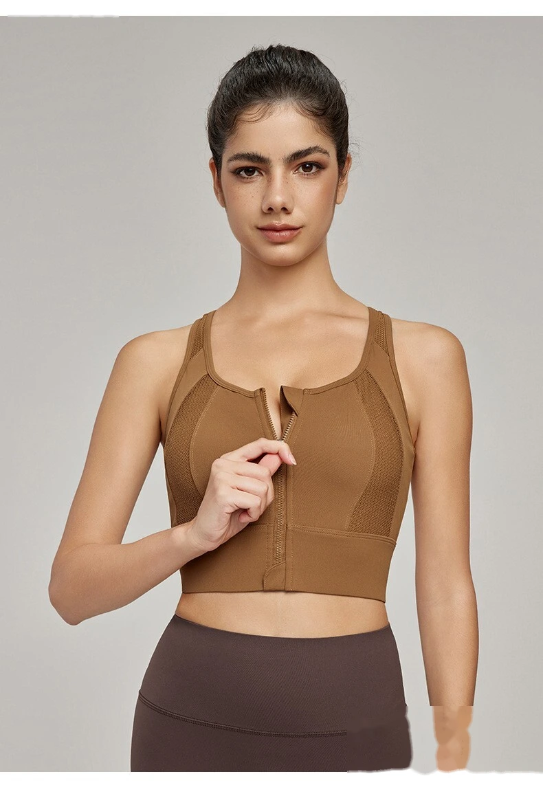 Sports bra women's shock-absorbing front zipper sports vest with chest pad breathable yoga vest detail