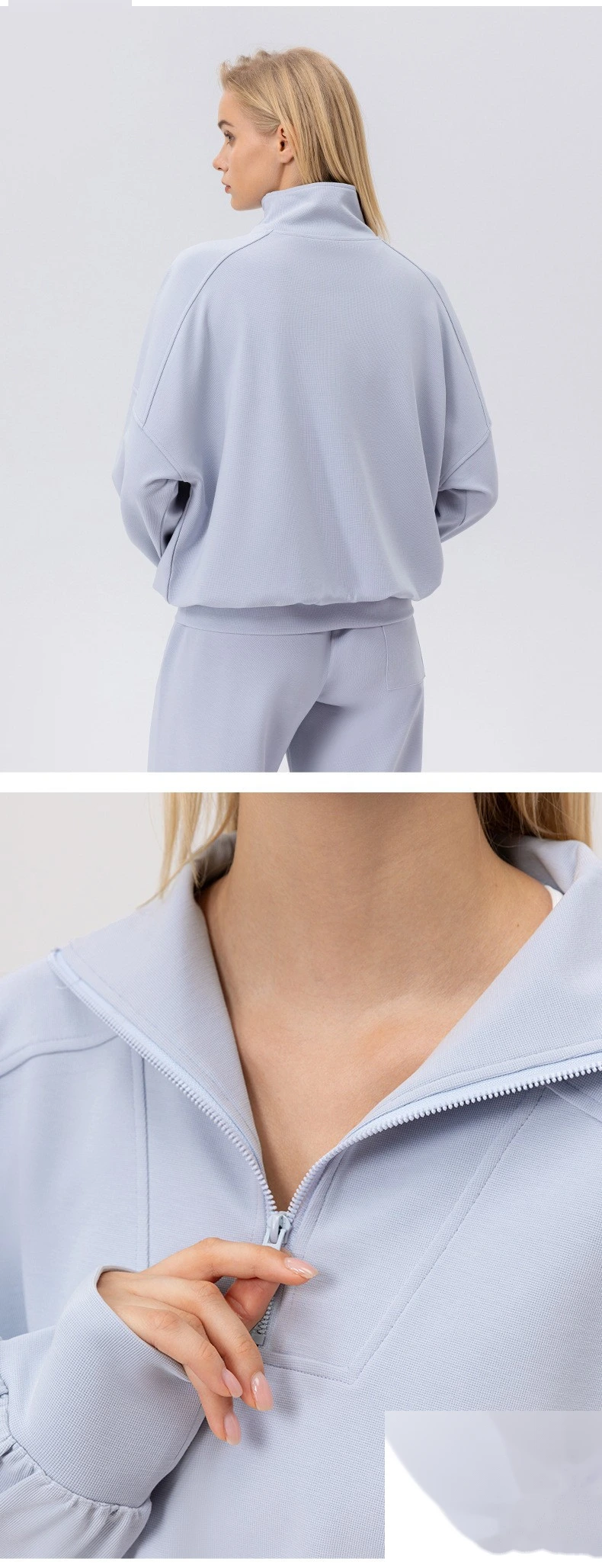 Custom sports sweater women's half zipper fitness long sleeve loose outdoor running sportswear detail