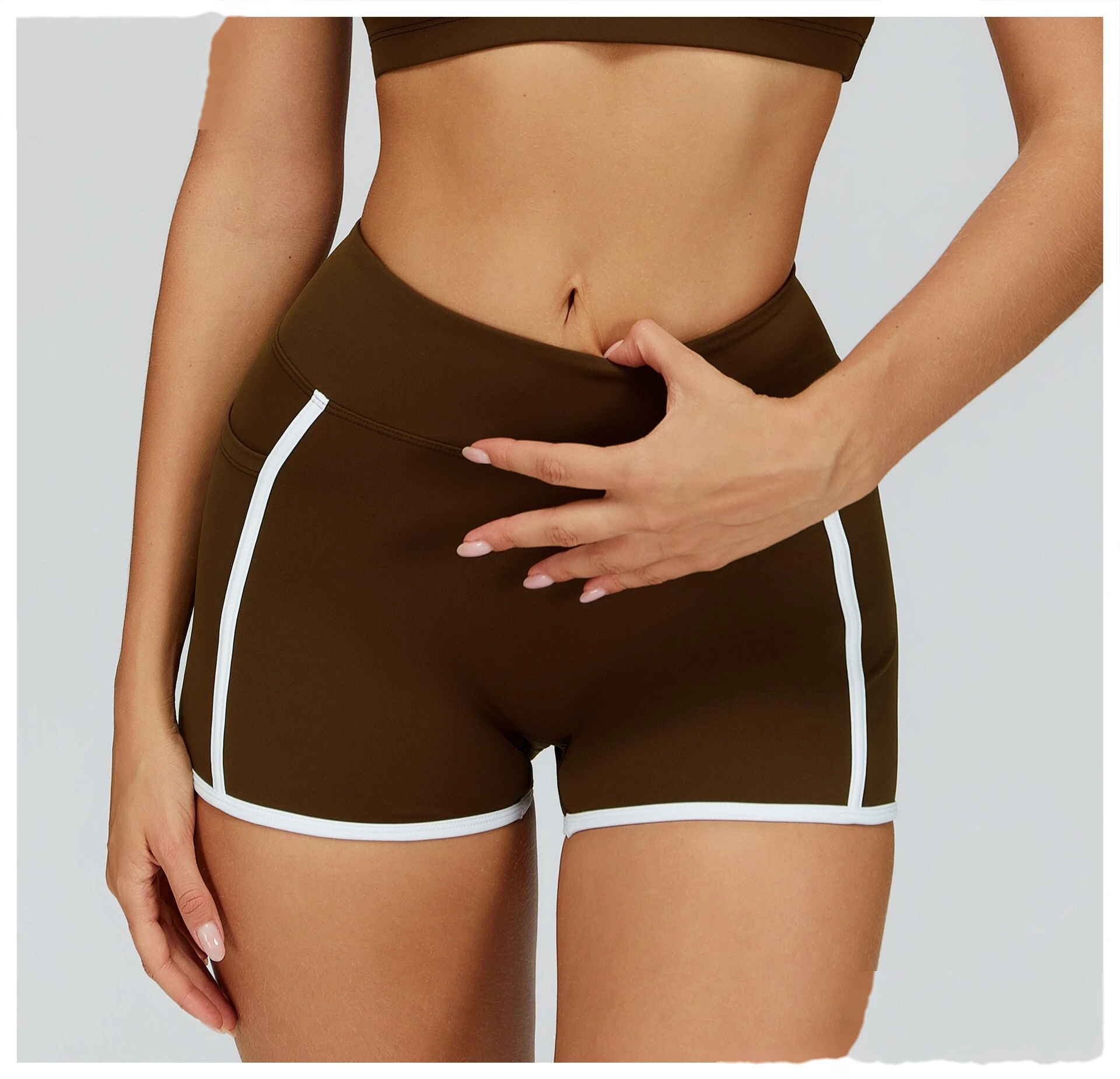 Custom Naked-Feel Yoga Shorts - Women’s High-Waisted Color Block Tight Butt-Lifting Running Shorts detail
