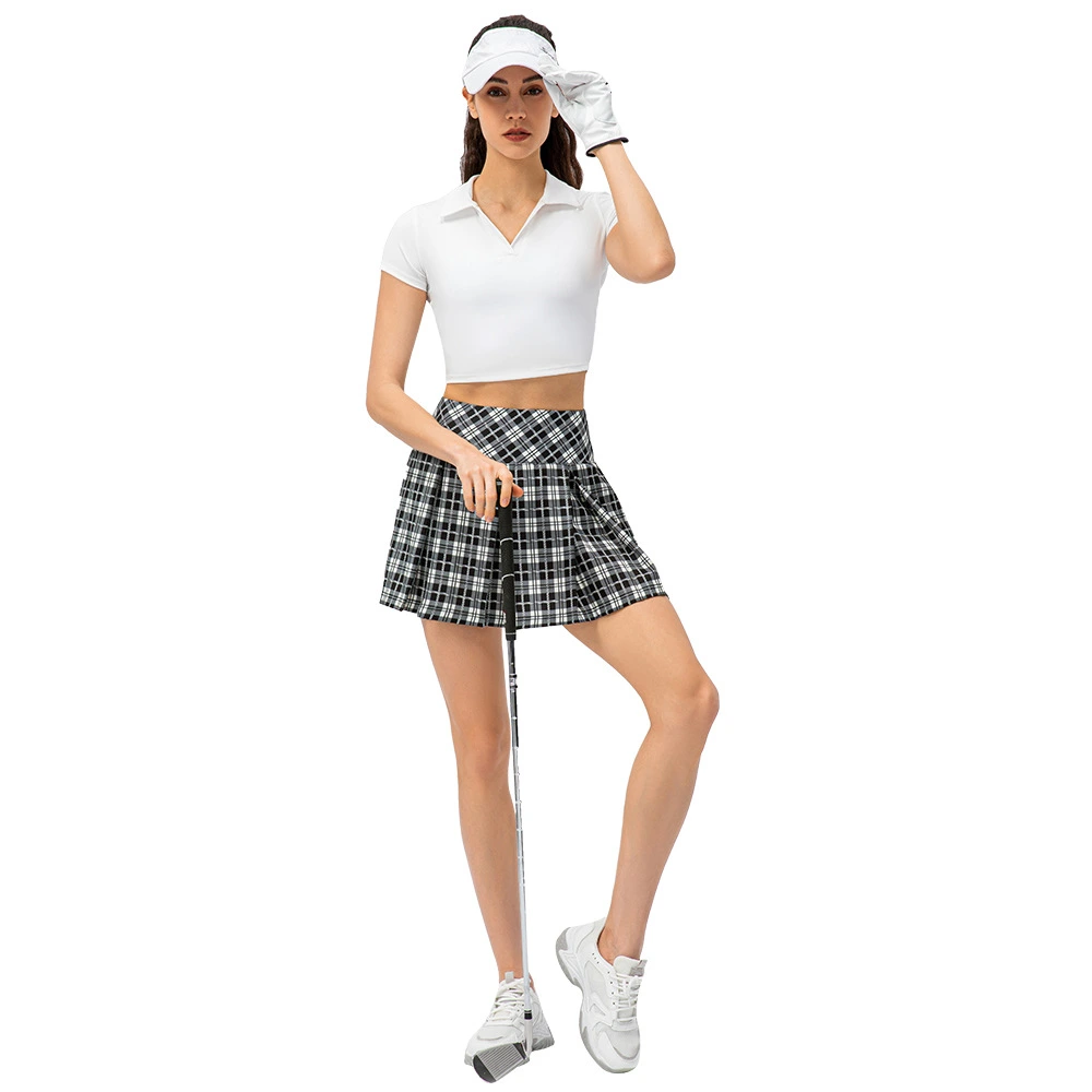 Womens tennis skirts elastic athletic golf skorts with pockets detail