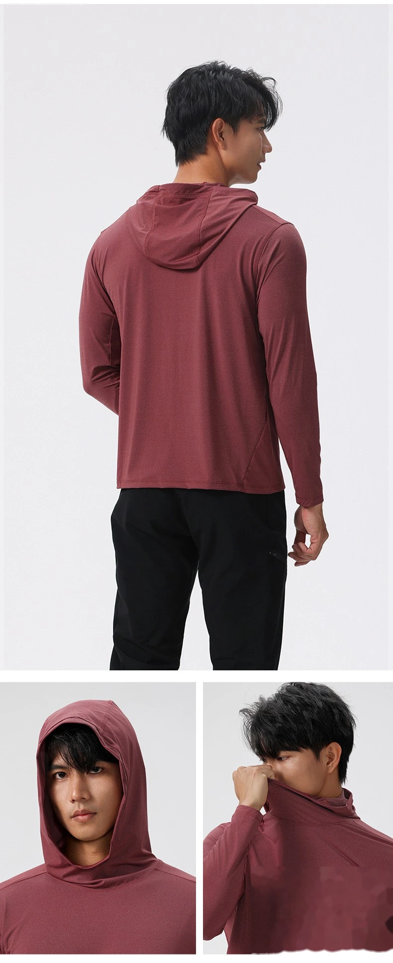 Customized men's fitness suit long sleeve hooded pullover loose muscle dog sports T-shirt elastic training suit detail