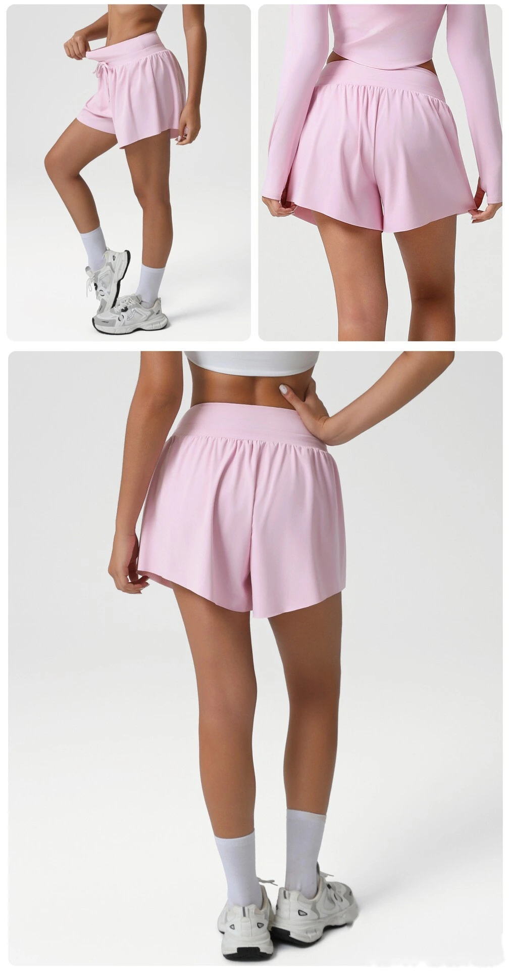 Customized loose nude shorts, high waist and abdomen, leisure yoga pants and anti-exposure fitness shorts - allni detail
