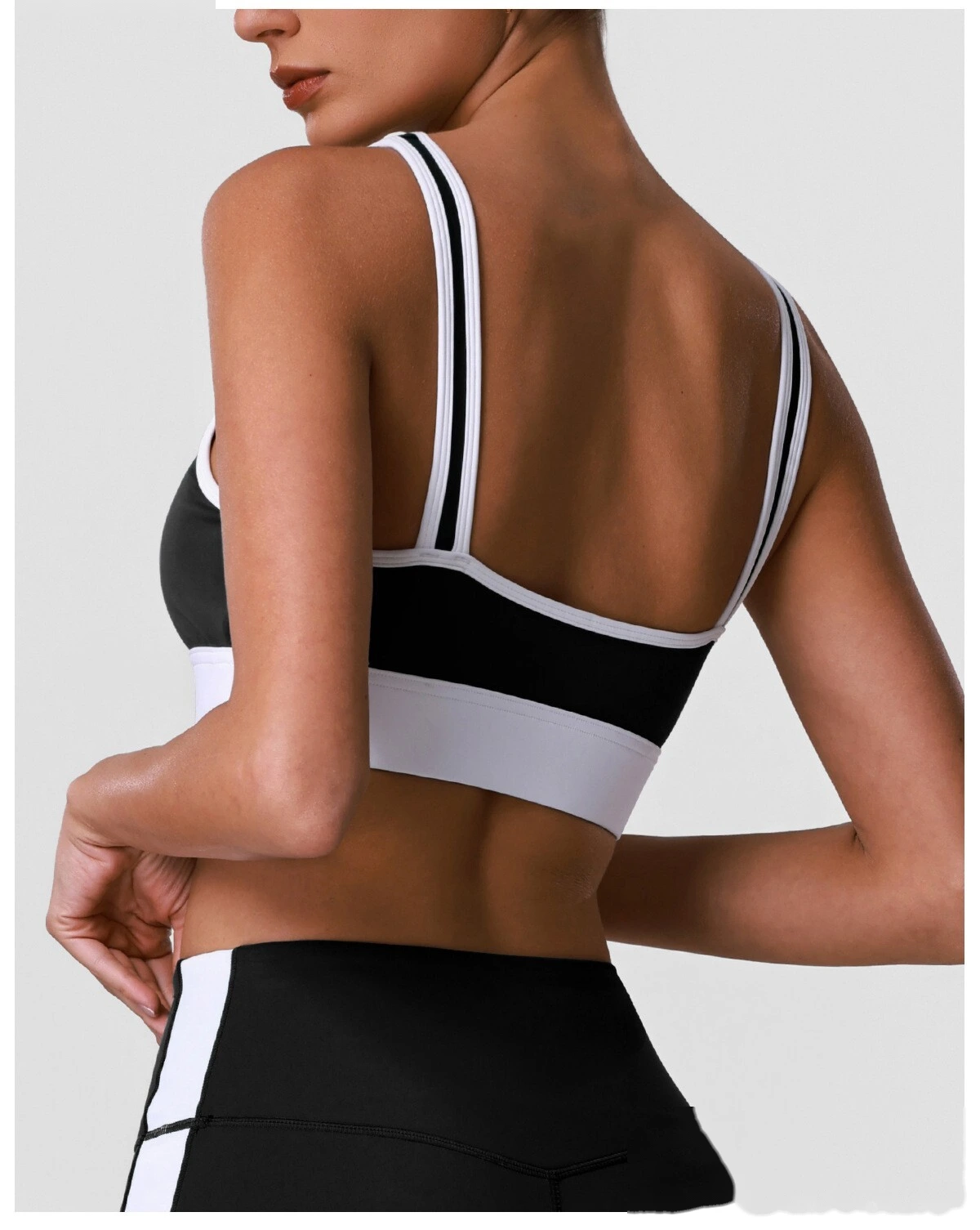 Women’s Custom High Stretch Quick Dry Color Block Sports Bra Beauty Back Yoga Bra Tank Top detail