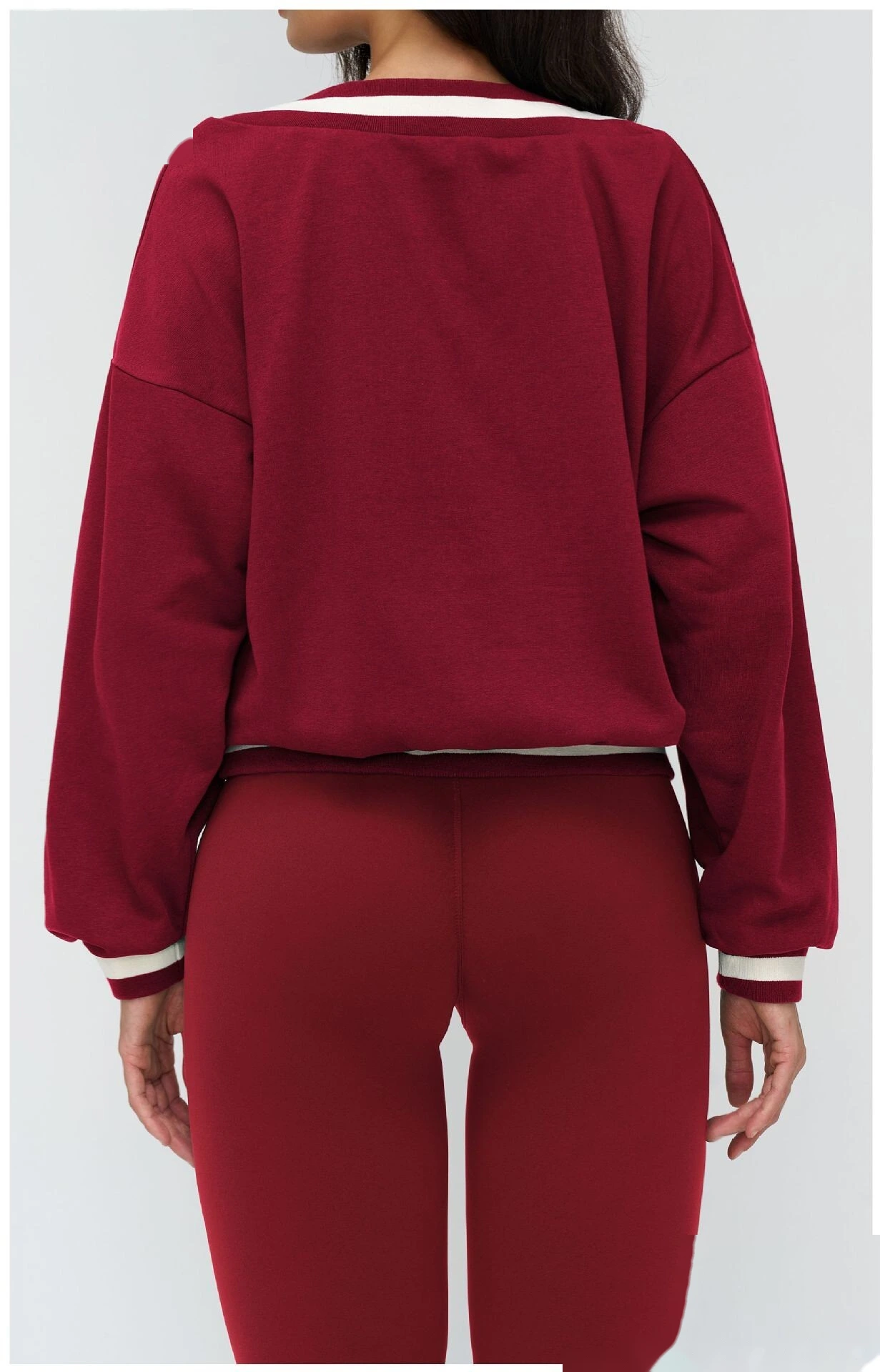 Bulk Custom V-Neck Casual Hoodie - Color Block Loose Fit Outdoor Sports Running Sweatshirt detail