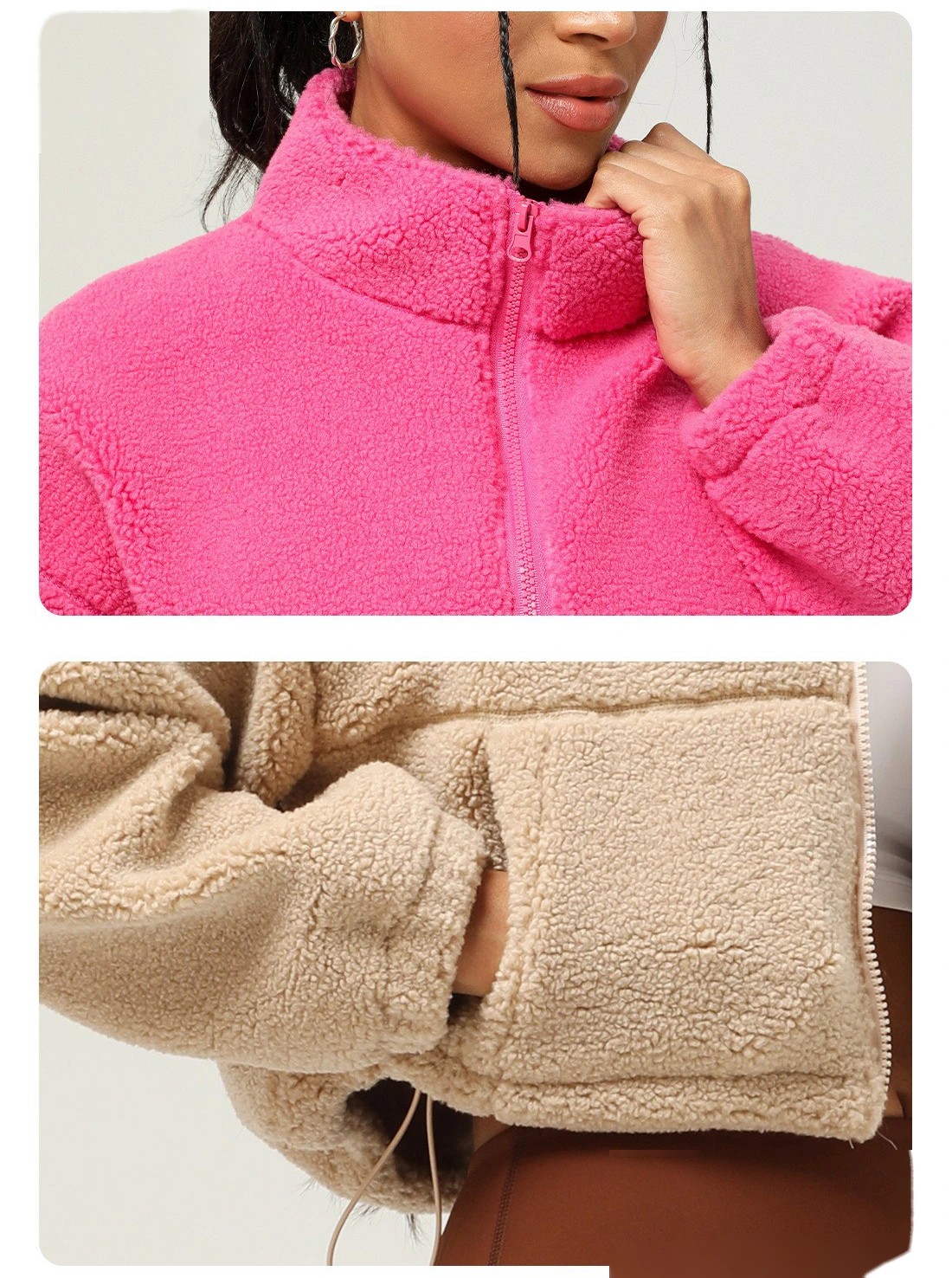 Custom lambswool sports and leisure coat thick plush short coat in autumn and winter outdoor running coat detail