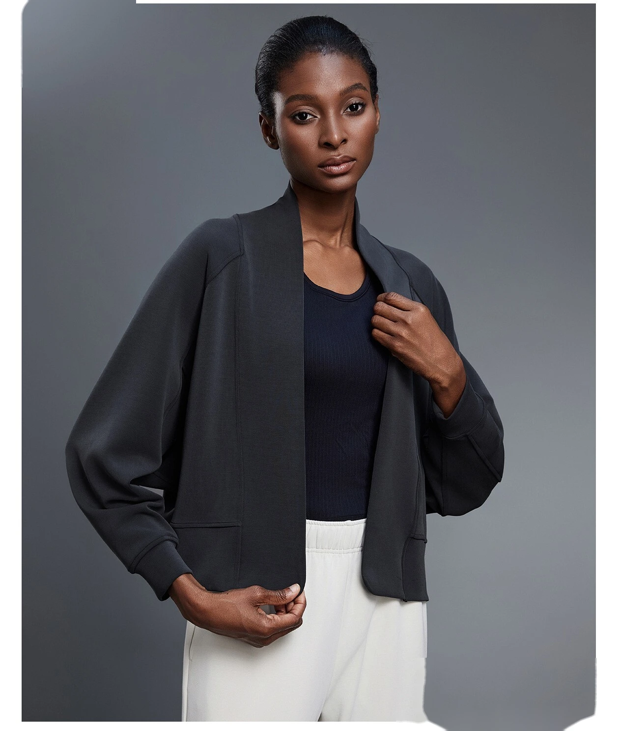 Women's Versatile Fashion Cardigan - Customizable Shawl Collar Casual Sports Long Sleeve Outerwear, Easy-Matching detail