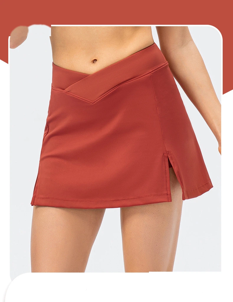 Women cross waisted athletic tennis skirts inner pockets with shorts detail