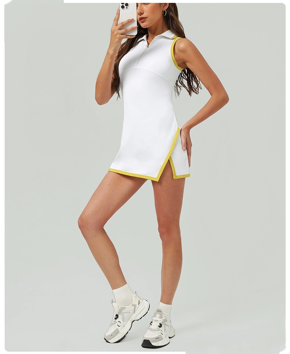 Custom color matching semi-zipper sports one-piece skirt quick-drying sun-proof tennis one-piece skirt detail