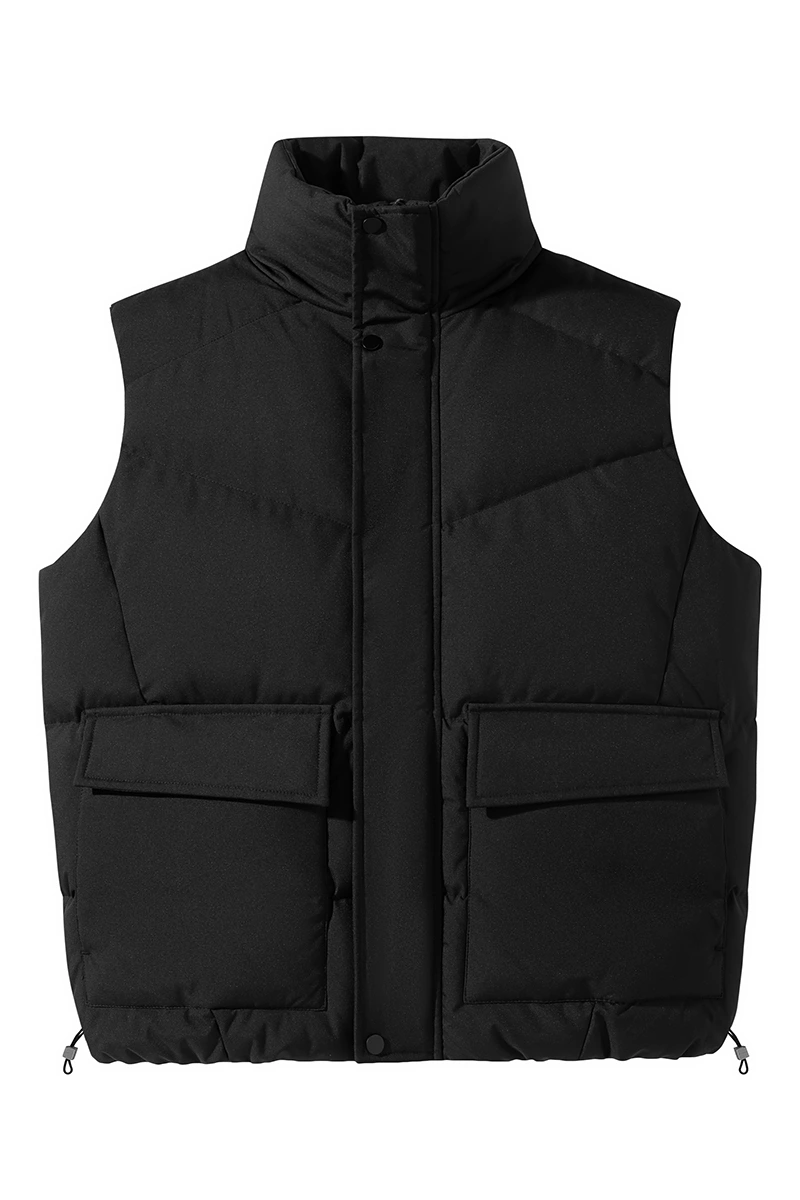 Customized fashion windproof and warm multi-pocket tooling style cotton vest jacket for men and women. detail