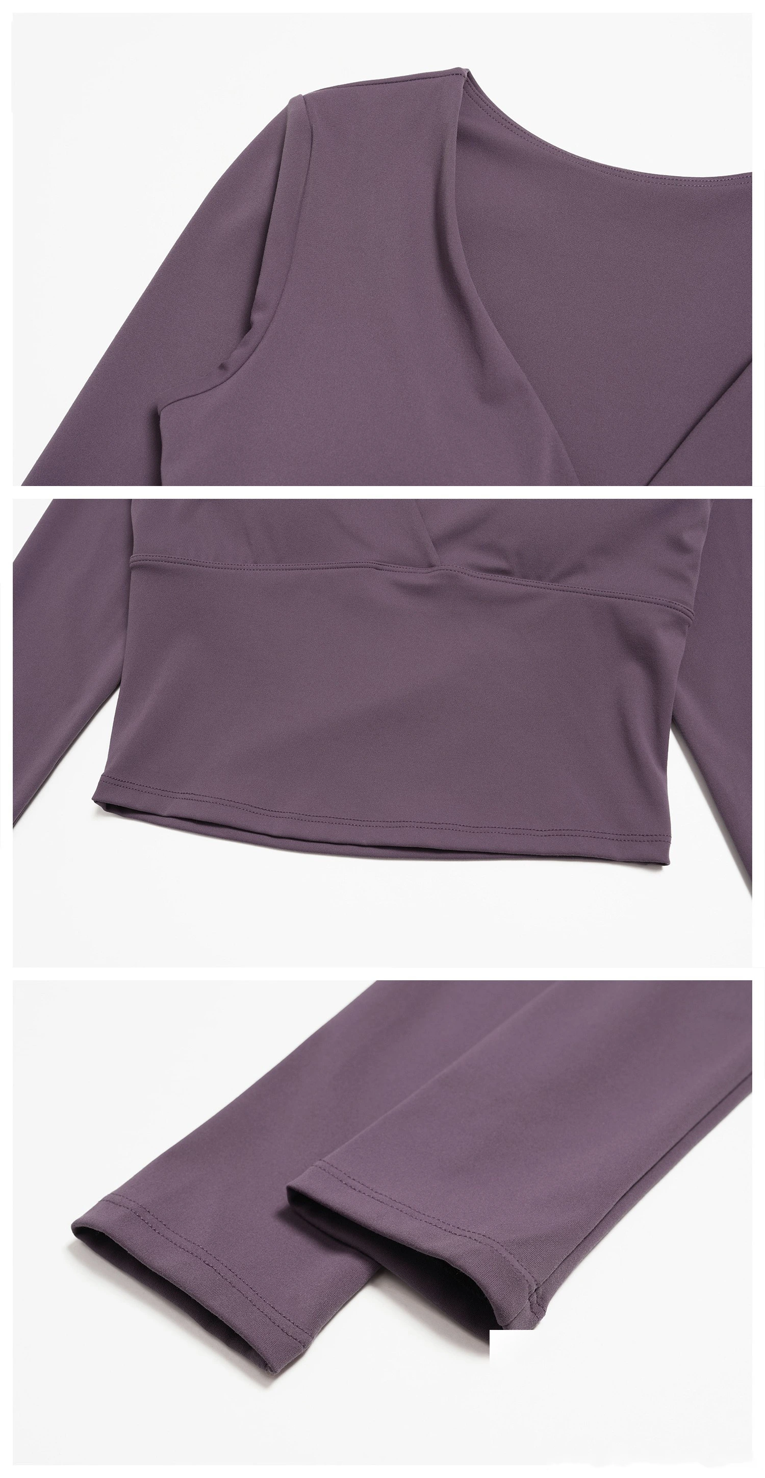 Women’s Custom Spring Summer High Stretch Slim Fit V-Neck Long Sleeve Yoga T-Shirt Fitness Workout Top detail