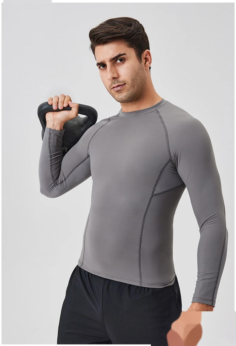 Customized men's long-sleeved tight T-shirt sports fitness clothes detail