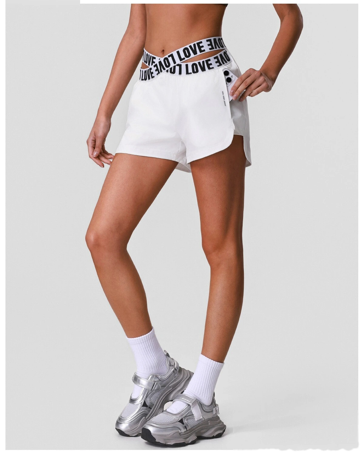 Summer Quick Dry Sports Shorts, Letter Webbing Elastic Lined Workout Yoga Shorts With Pocket detail