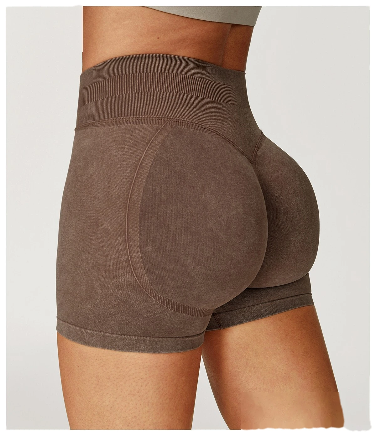 Seamless sand washing yoga shorts high waist hip shorts tight running fitness yoga pants female - allni detail