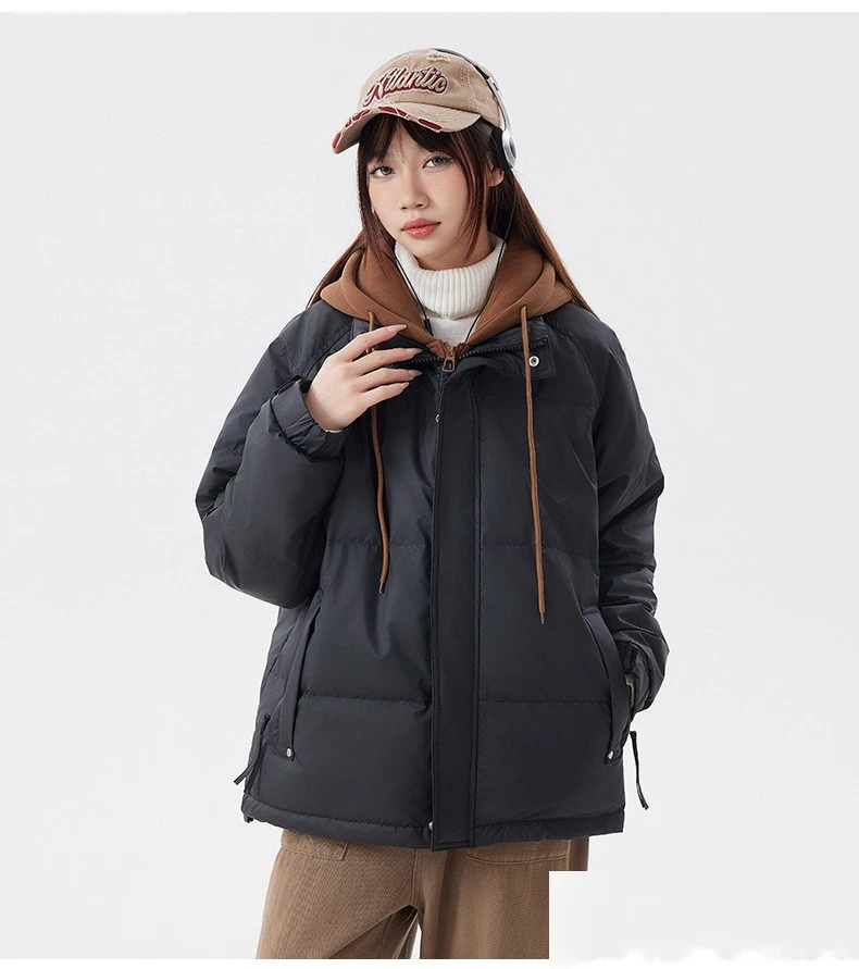 Custom hooded down jacket men's winter new trend fake two windproof warm couple coat. detail