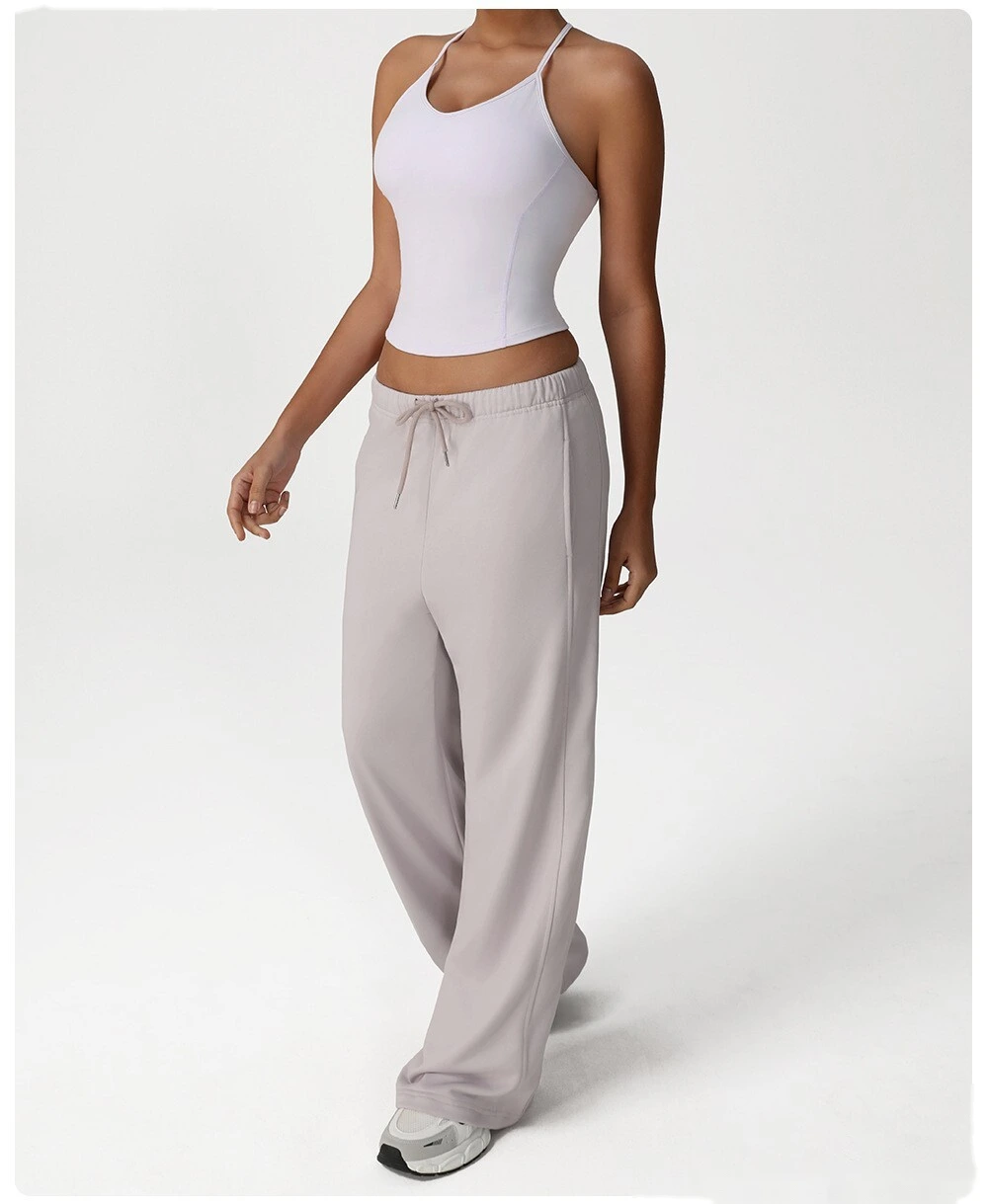 Custom leisure sweatpants loose pocket straight wide-leg pants dance training yoga pants running fitness pants detail