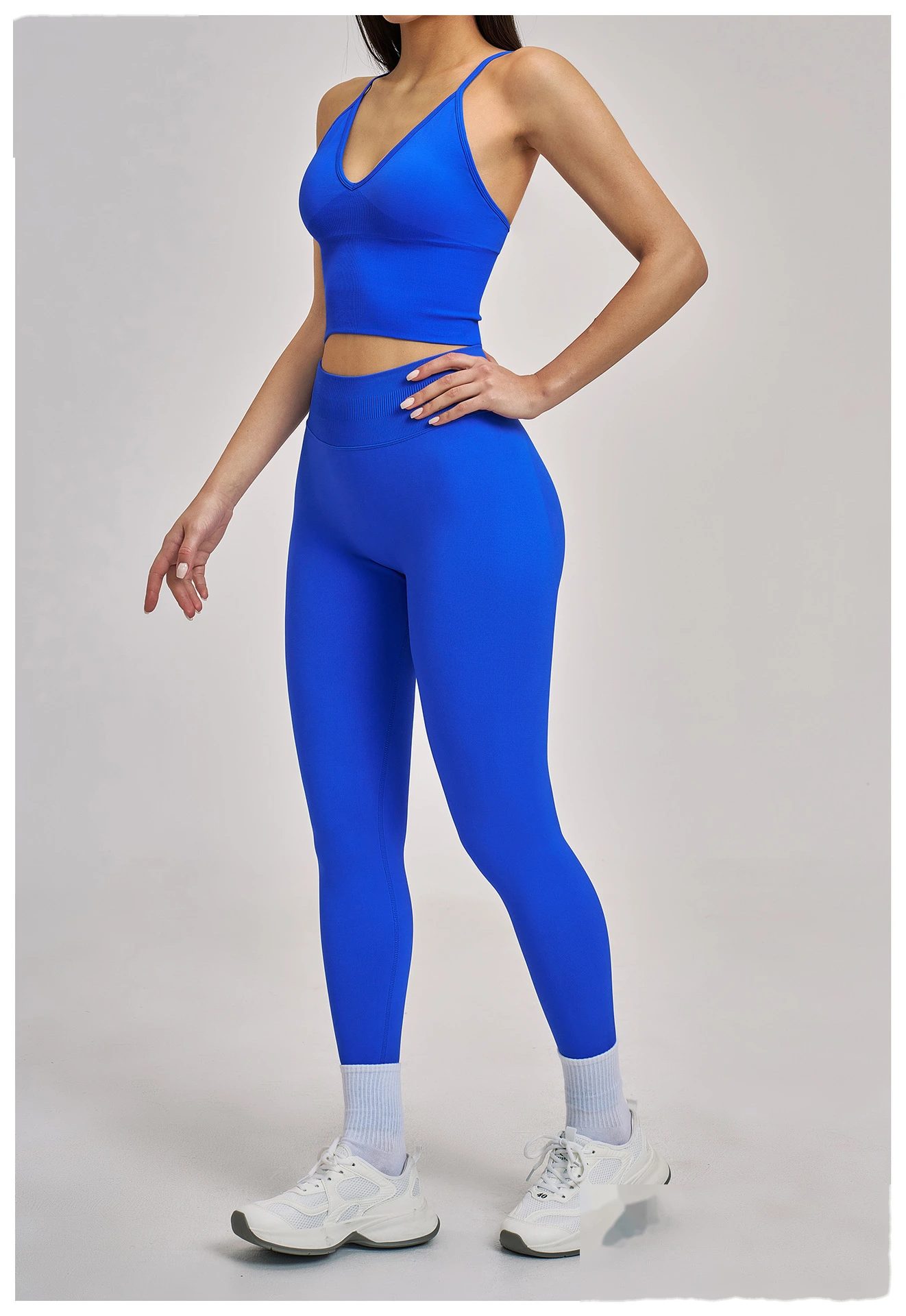 Custom Women’s Seamless 2 Piece Yoga Set Racerback Beauty Back Crop Top High Stretch Running Activewear detail