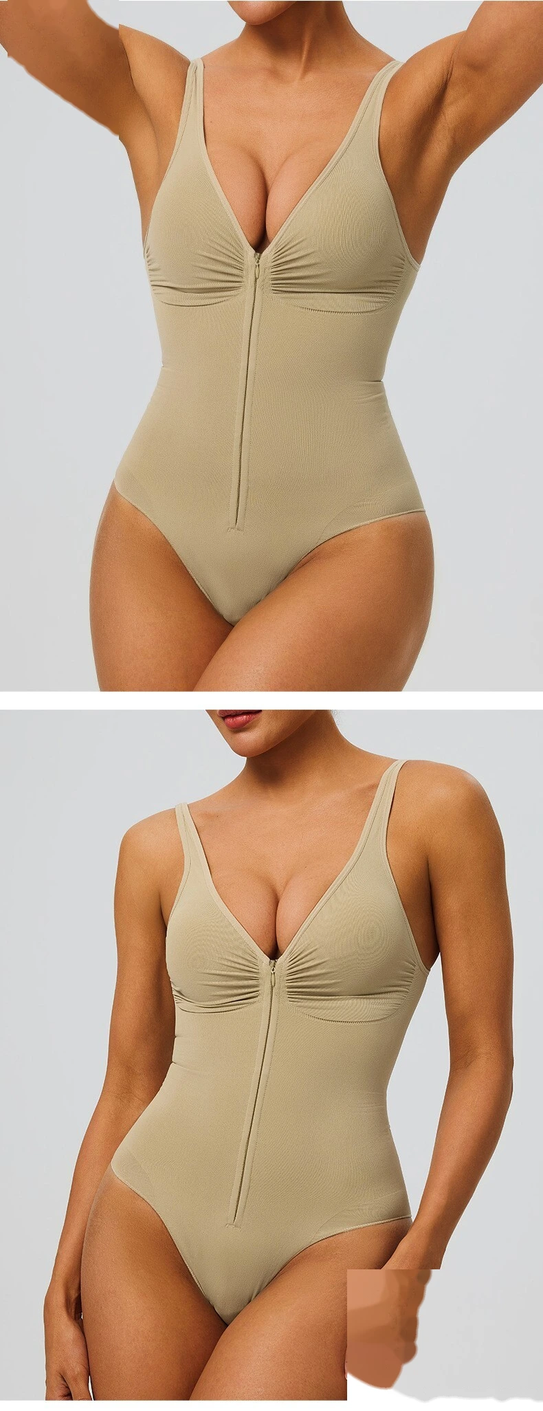 Seamless Zipper Up One Piece Shapewear Strong Compression Tummy Control Body Shaper detail