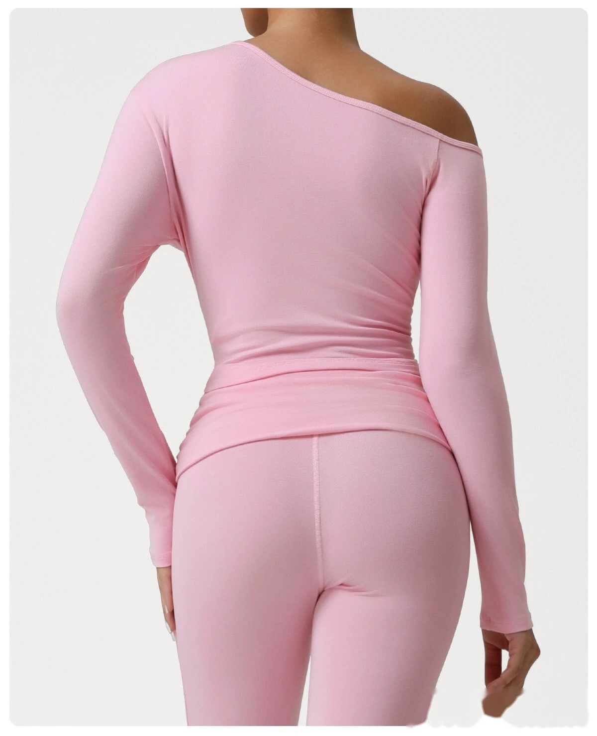 Customized diagonal shoulder sports bottoming shirt for women's slim and slim yoga long sleeve T-shirt detail