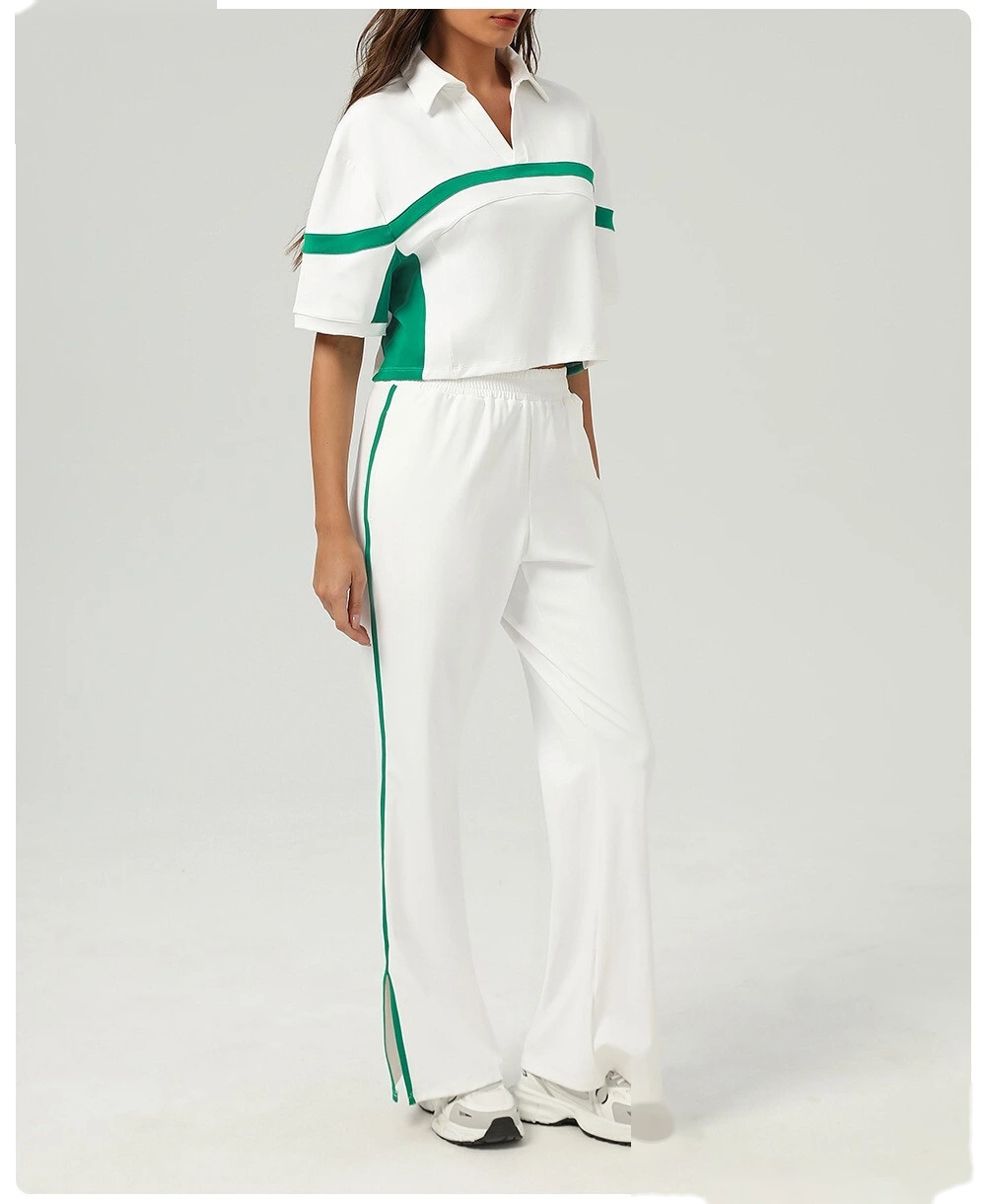High waist loose sport wide-leg pants pocket straight fashion casual pants wearing contrast yoga bell bottoms. detail
