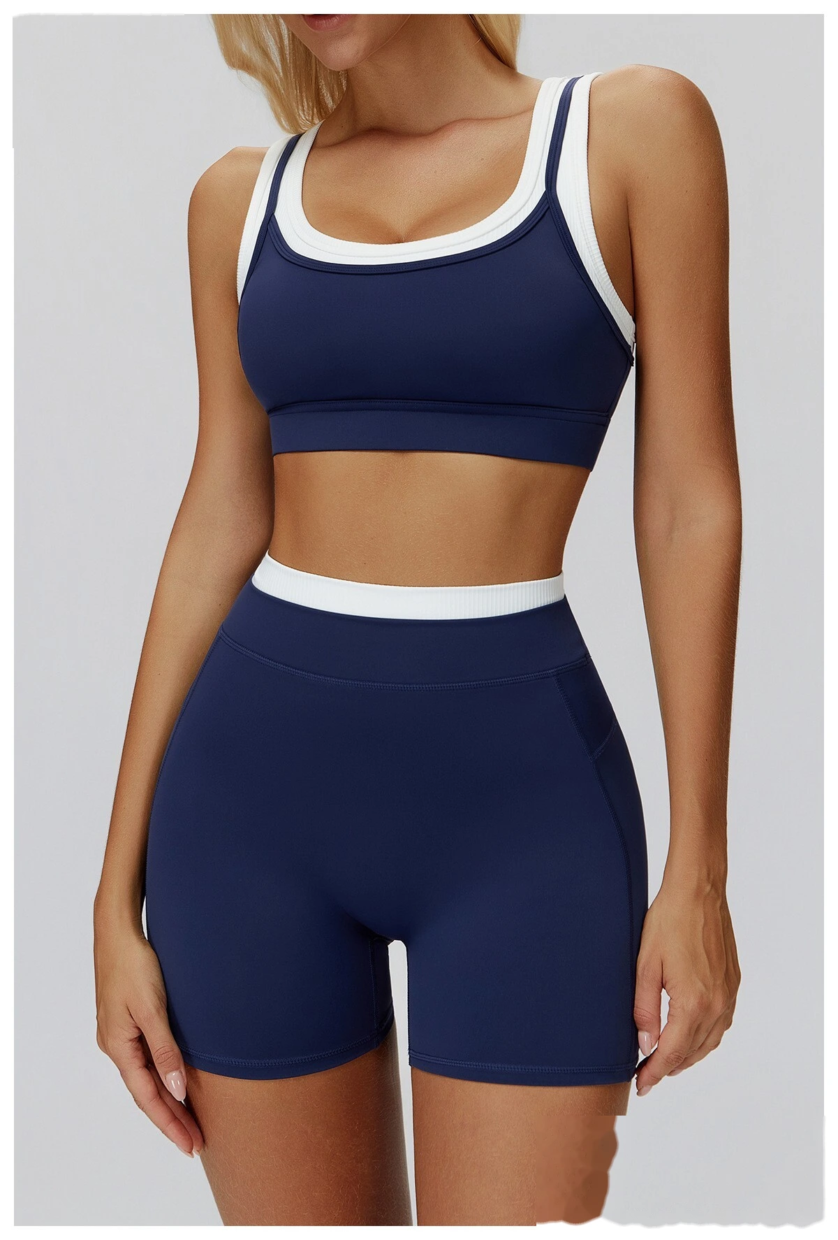 Customizable Naked-Feel Yoga Bra | Women's Fake Two-Piece Ribbed Contrast, Fitness & Running Style detail