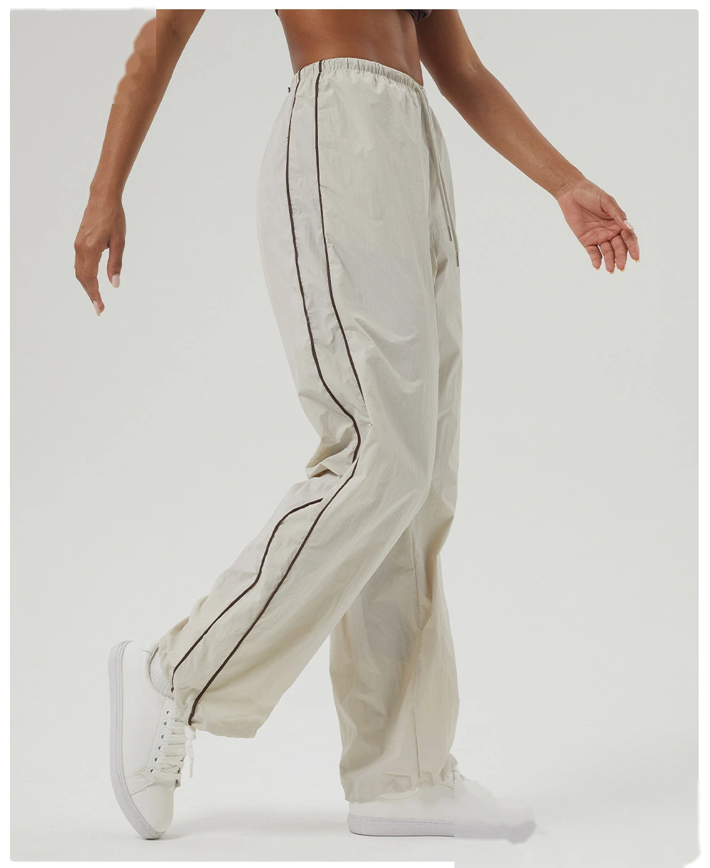 Custom contrast casual overalls drawstring pocket sports pants loose straight pants fitness pants detail