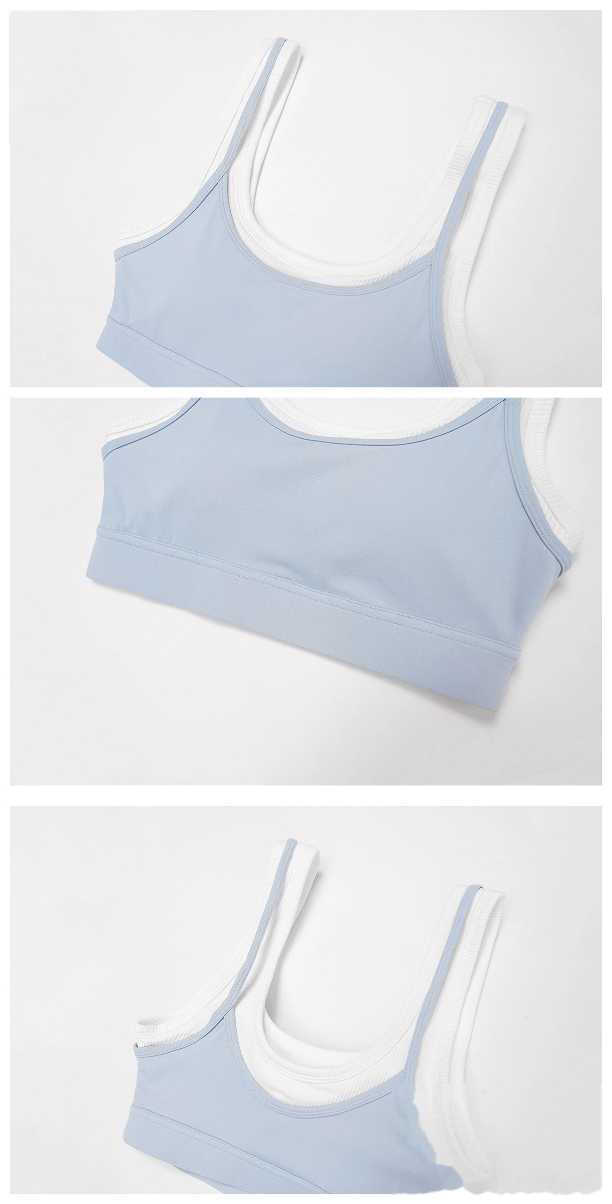 Customizable Naked-Feel Yoga Bra | Women's Fake Two-Piece Ribbed Contrast, Fitness & Running Style detail