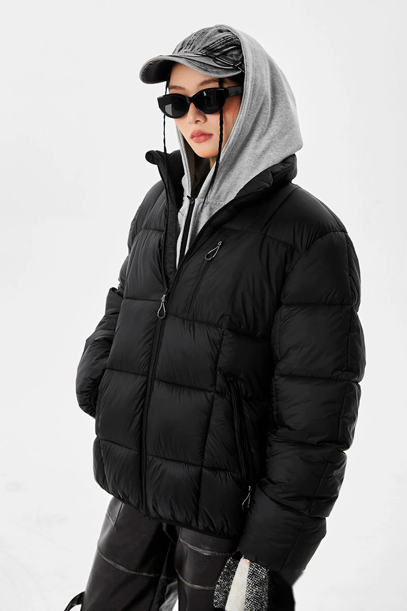 Custom fashion windproof warm pocket men's and women's cotton coat down jacket detail