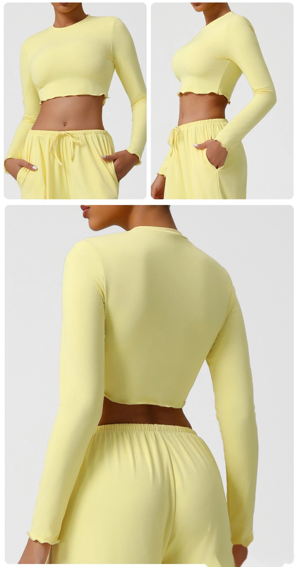 Customize the new yoga fitness suit skin-friendly breathable short slim slimming sports long sleeve T-shirt. detail