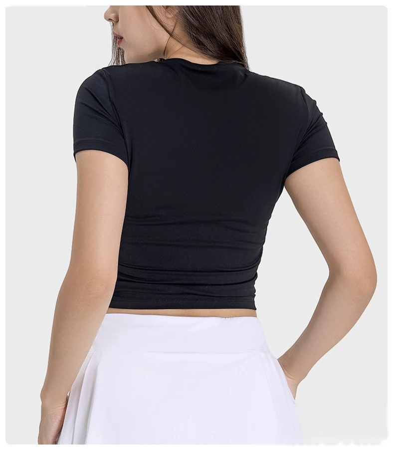 Customized folding movement short-sleeved slim slimming short yoga top woman detail
