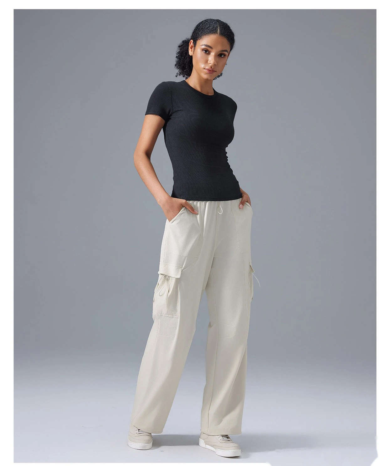 Customize the new loose-legged, wide-leg sports and fitness pants, casual overalls and trousers for women. detail