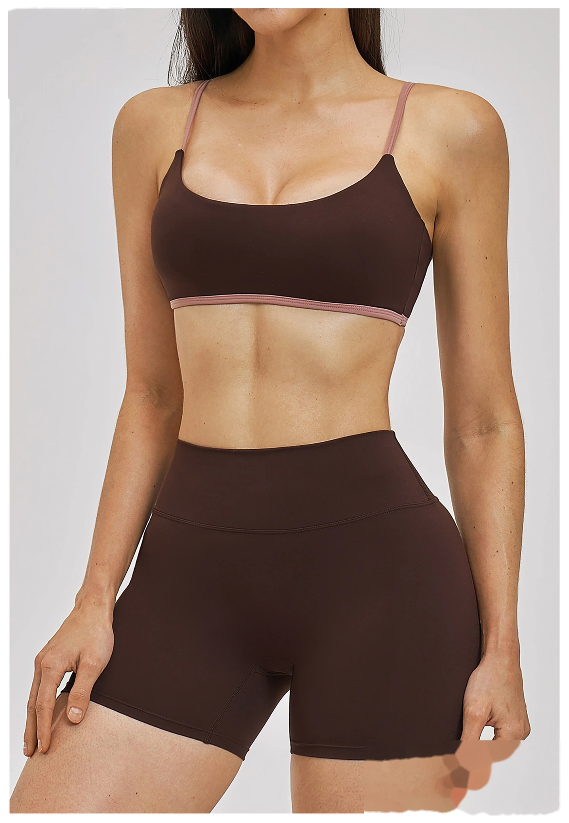 Custom Women’s Thin Shoulder Strap Beauty Back Sports Bra Fake Two Piece Tennis Skort Yoga Fitness Set detail
