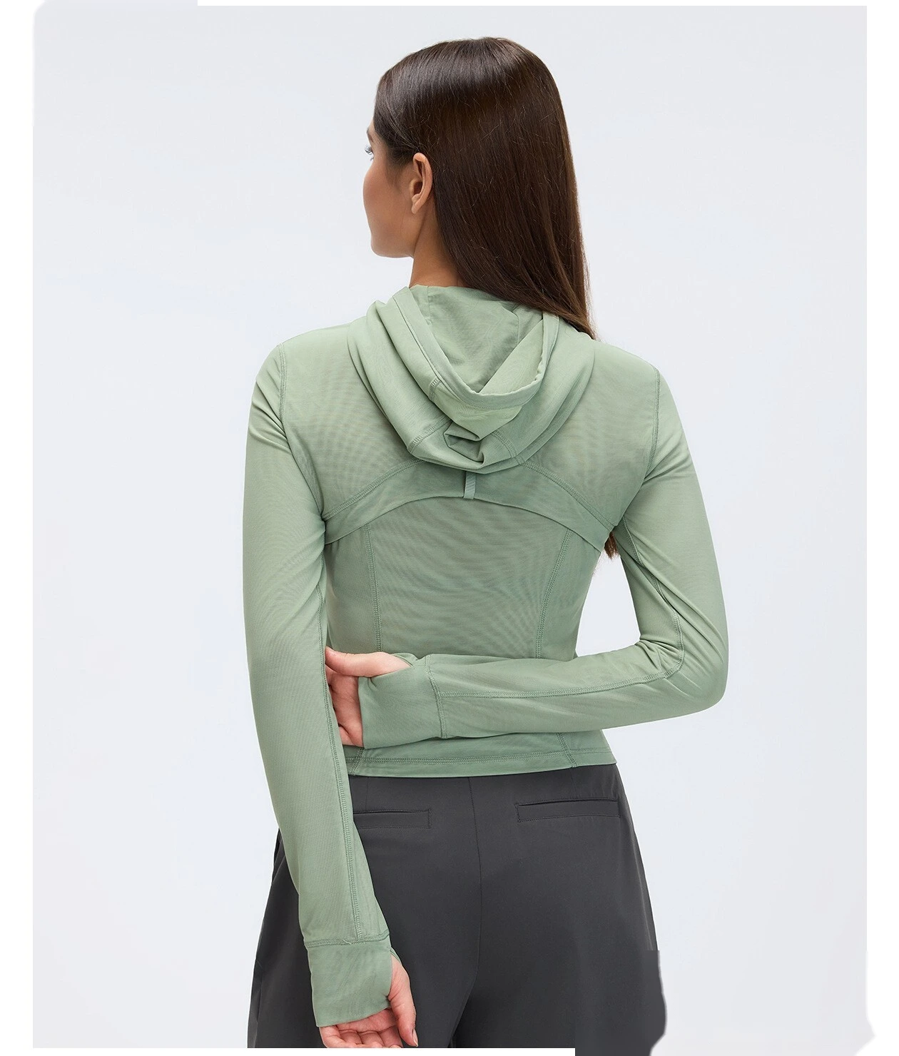 Custom Breathable Mesh Yoga Jacket - Women's Slimming Hooded Full-Zip Running Workout Fitness Jacket detail