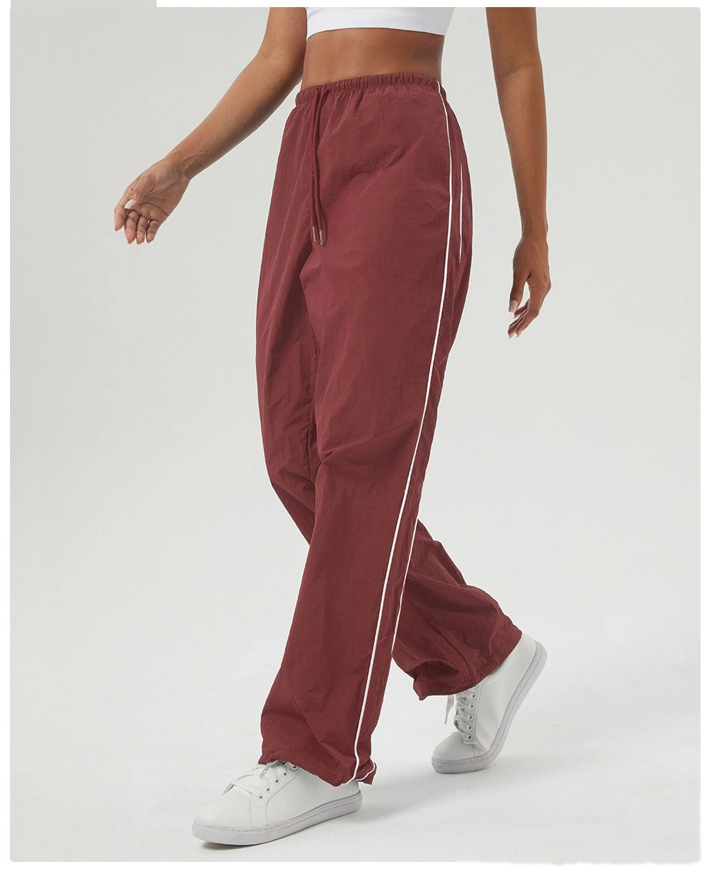 Custom contrast casual overalls drawstring pocket sports pants loose straight pants fitness pants detail